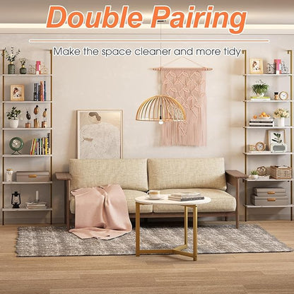 Ladder Shelf 6 Tiers Marble White Modern Bookshelf Open Tall Wall Mount Bookcase Standing Leaning Wall Shelves Industrial Decorative Living Room Bed Room