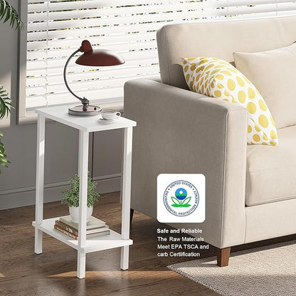 TUTOTAK Small Side Table, Narrow End Table, Set of 2, Skinny Sofa Table, Slim Nightstand, Couch Table, Living Room, Bed Room, White TB01BW0622