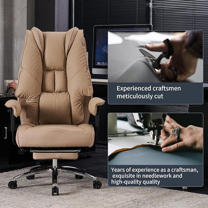 Big and Tall Office Chair 400lbs Wide Seat, Leather High Back Executive Office Chair with Foot Rest, Ergonomic Chairs Lumbar Support for Lower Back Pain Relief (Brown)