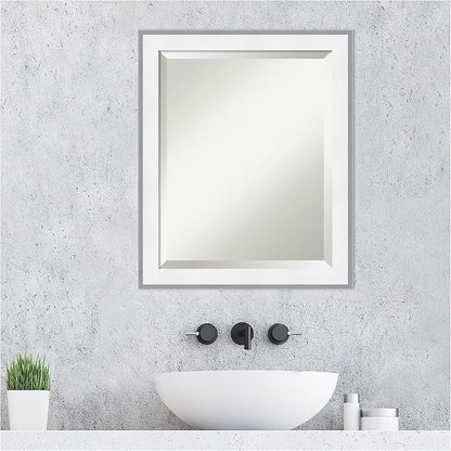 Amanti Art Bathroom Mirror for Over Sink, 23x19 Maya White Silver Rectangle Vanity Mirror, Small Modern Contemporary Frame, Hangs Horizonally and Vertically, Bathroom Wall Decor, Beveled Edge