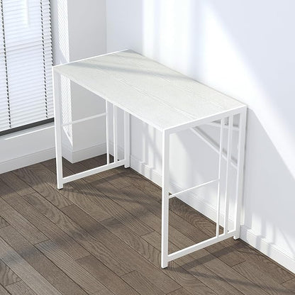 Folding Desk 40 inch Writing Gaming Computer Camping Table, No Assembly Required Home Office Desk, White
