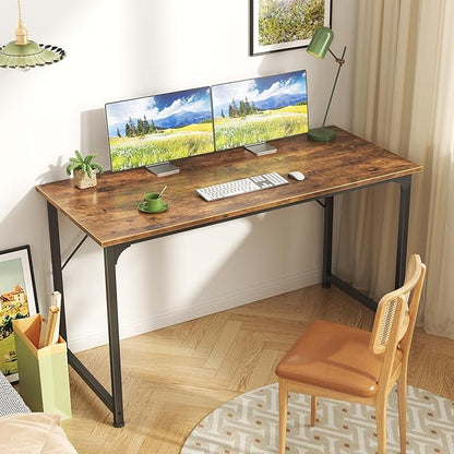 Huuger Computer Desk, 48 Inch Office Desk, Gaming Desk with Storage, Writing Desk Work Desk for Home Office, Study, Modern Simple Desk, Large Legroom, Metal Frame, Rustic Brown