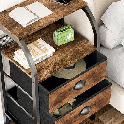 Night Stand Nightstand with Drawer Nightstands Storage Night Stands 3 Drawers Bedside Dresser Table Open Shelves Small Bed Side End Tables Fabric Cabinet for Bedroom Living Room Furniture