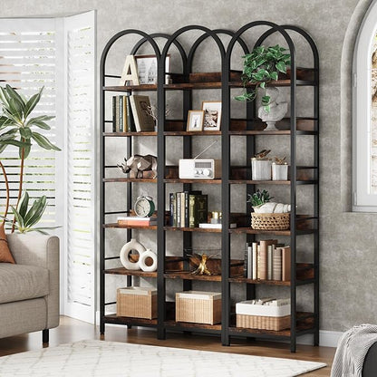 Tribesigns 6-Tier Open Bookshelf, 78.7" Tall Arched Bookcase Narrow Bookshelf with Metal Frame, Freestanding Corner Bookcase Display Shelves for Living Room, Home Office, Rustic Brown