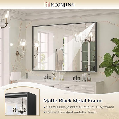 Keonjinn Black Mirror for Bathroom 60 x 40 Inch Rectangular Wall Mirror Large Matte Black Vanity Mirror Metal Frame Rectangle Farmhouse Mirror, Modern Square Corner Framed Mirror(Horizontal/Vertical)