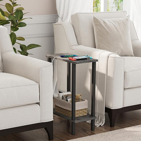 TUTOTAK Small Side Table, Narrow End Table, Set of 2, Skinny Sofa Table, Slim Nightstand, Couch Table, Living Room, Bed Room, Charcoal Grey TB01BY0622