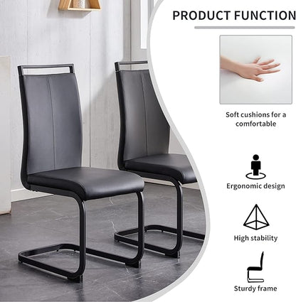 Modern Dining Chairs Set of 8, High Back Black Kitchen Chairs, Faux Leather Side Chair with Metal Legs, Easy to Clean Upholstered Dining Chairs, Ideal for Living Room(Black Leg)