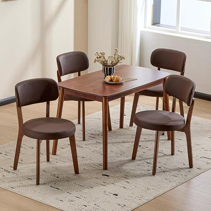 Furniliving Wooden Dining Chairs Set of 6, Mid-Century Modern Leather Upholstered Kitchen Chair with Solid Oak Wood, Farmhouse Dining Room Chairs, Brown