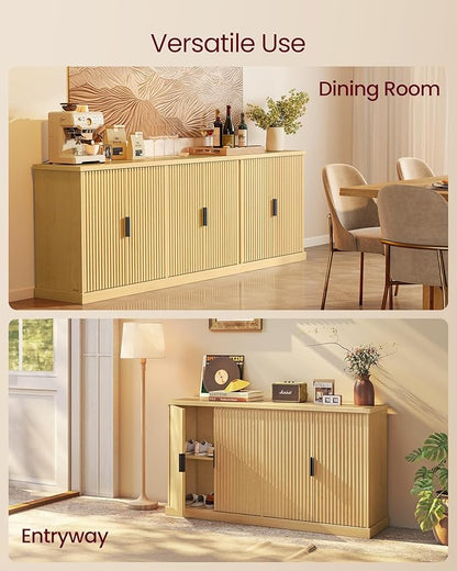 VASAGLE MAXE Collection - Buffet Cabinet, Console Cabinet, Sideboard with Adjustable Shelves, Fluted Doors, Transitional, Kitchen Pantry, Oak Beige UBBK382Y01S