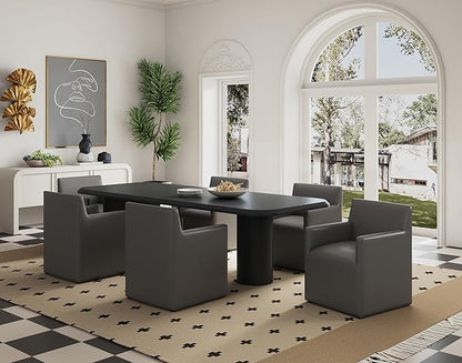 Manhattan Comfort Anna Square Modern Dining Chair with Arms, Head-to-Toe Faux Leather Upholstered Accent Armchair with Plastic Foot Padding, Set of 1, Pewter