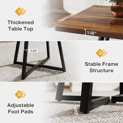 Tribesigns Square Dining Table for 10, 31.5" Industrial Dinner Table with Metal Base, Kitchen Table for Dining Room, Small Space, Apartment, Rustic Brown & Black