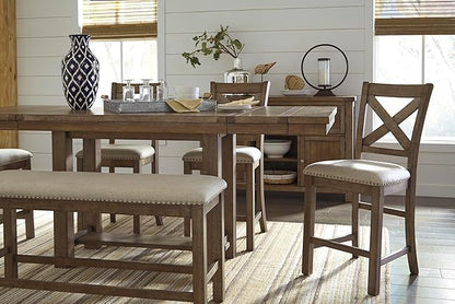 Signature Design by Ashley Moriville Rustic Farmhouse 36" Counter Height Dining Extension Table, Brown