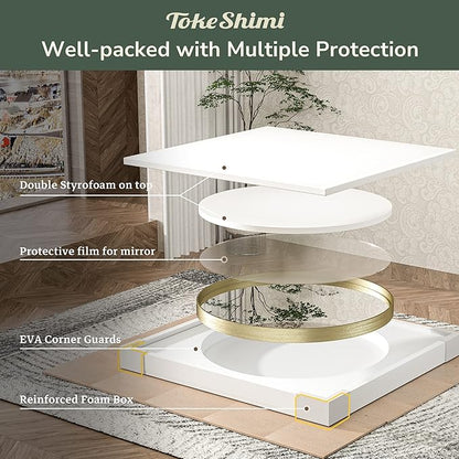 TokeShimi Brushed Gold Round Mirror 24 Inch Gold Round Vanity Bathroom Mirror for Wall Aluminum Alloy Matte Metal Frame Modern Gold Circle Mirror Fit in Minimalist Multi Style Home Decor
