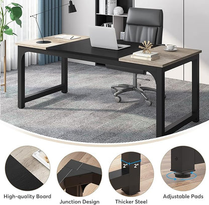 Tribesigns 70.8”Executive Desk, Large Office Computer Desk with Thicken Frame, Modern Simple Workstation Business Furniture for Home Office, Vintage Grey/Black