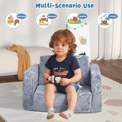 Toddler Chair Comfy,2-in-1 Soft Toddler Couch Fold Out for Kids,Convertible Sofa to Lounger,Gift for Girls and Boys Birthday,Space,Medium