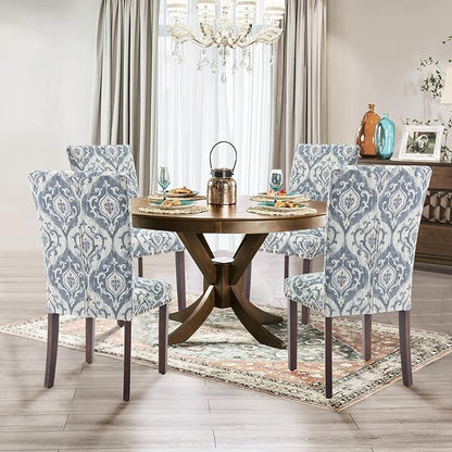 Parsons Dining Chairs Set of 6, Upholstered Nailhead Dining Room Kitchen Side Chair with Thick Cushions and Wood Legs, White/Blue