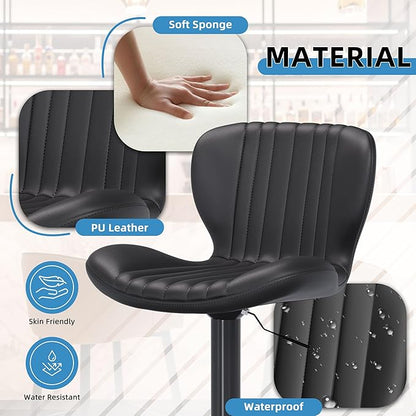Shintenchi Bar Stools Set of 6 Modern Swivel Bar Chairs, Counter Height Faux Leather Metal Barstools, Upholstered Island Chairs with Back and Footrest, Black