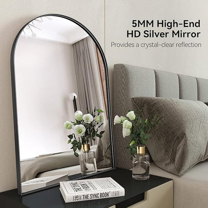 Brightify Arched Mirror, 30 x 40 Inch Black Arch Mirror, Metal Frame Black Arched Wall Mirror, Arched Top Bathroom Vanity Mirror for Living Room Bedroom Mantel Entryway Hallways