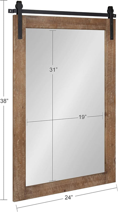 Kate and Laurel Cates Farmhouse Wood Framed Wall Mirror, 24 x 38, Rustic Brown, Barn Door-Inspired Rustic Mirrors for Wall