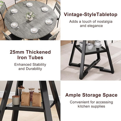 51" Round Dining Table for 6,Kitchen Dining Room Circle Dinner Pedestal Table,Space Saving Wood Kitchen & Dining Room Furniture (Grey, 51In)