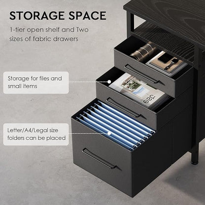 Ｍａｉｈａｉｌ Maihail Small Desk with Drawers, 47 inch Computer Desk with Shelves, Writing Desk with Storage, Small Office Desk with Metal Frame, Black