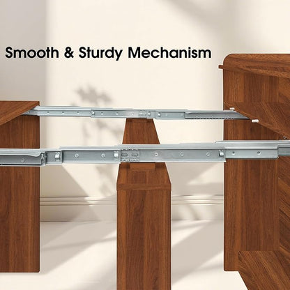 Expandable Dining Table, Convertible Table for Dining Room, Kitchen and Small Spaces, for 2-7 People(with Storage Shelf), Walnut Brown