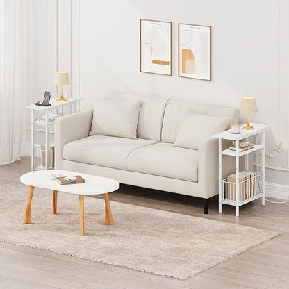 Vagusicc Narrow Side Table, Skinny Side Table for Couch, 3-Tier Small End Table for Small Spaces, Bed Side Tables with Storage, 25.2" Tall Slim Nightstand Bedside table for Living Room, Bedroom, White