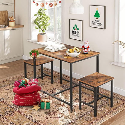 HOOBRO 3-Piece Industrial Dining Table Set, Kitchen Table, Space Saving Dinette for Kitchen, Dining Room, Small Space, Breakfast Nook, Living Room, Party, Rustic Brown and Black BF75CZ01G1