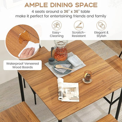 Tangkula Bar Height Table and Chairs, Counter-Height Dining Table Set, Pub Table and Chairs Set of 4, Space-Saving Dinette Set for Breakfast Nook