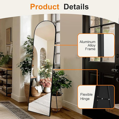 Arched Full Length Mirror, 56"x15" Standing Body Mirror for Wall, with Aluminum Alloy Frame for Bedroom, Living Room, Dressing Room(Black)