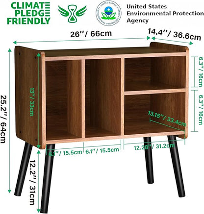 Record Player Table, Mid-Century Record Player Stand with Vinyl Storage Hold Up to 150+ Albums, Vinyl Record Cabinet with Adjustable Shelves, Wood Turntable Stand for Music Living Room (Oak)