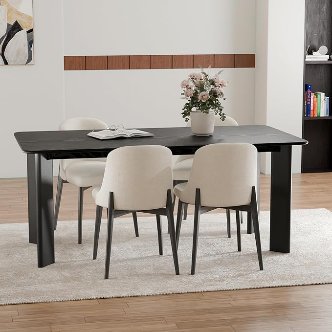 Casaphoria Wood Kitchen Table Set with 4 Chairs, 67" Rectangle Kitchen Table & Chairs Set for 4-6, Modern Farmhouse Dining Table for Living Room, Easy Assembly, Black