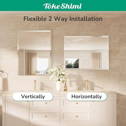 TokeShimi 24x36 Beveled Wall Mirror Decorative, Bathroom Vanity Mirrored with 1" Beveled Edge, Shatterproof Modern Frameless Mirror Bathroom Rectangle for Living Room, Entryway, Restroom