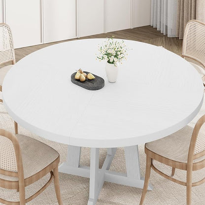 GarveeHome Round Dining Table for 4,Kitchen Dining Room Circle Dinner Pedestal Table,Space Saving Wood Kitchen & Dining Room Furniture,White 47-inch Diameter