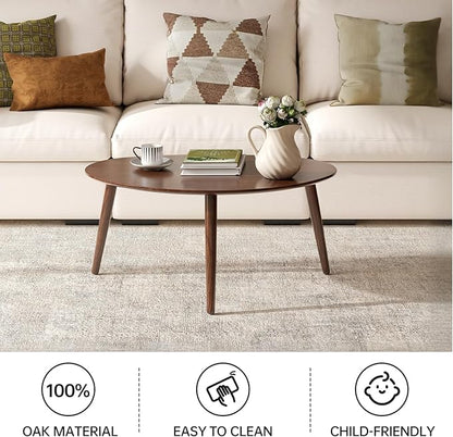 Small Oval Nesting Table, Mid Century Coffee Tables for Living Room,Solid Oak Wood Side Table,Triangle Tabletop with 3 Legs,Minimalist Display End Tables (Walnut Color, Combine)