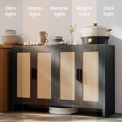 Rattan Buffet Cabinet with Storage, Sideboard with Doors, TV Stand, Farmhouse Side Board Coffee Bar, Modern Wood Storage Cabinets for Livingroom, Kitchen and Dining Room (Black)
