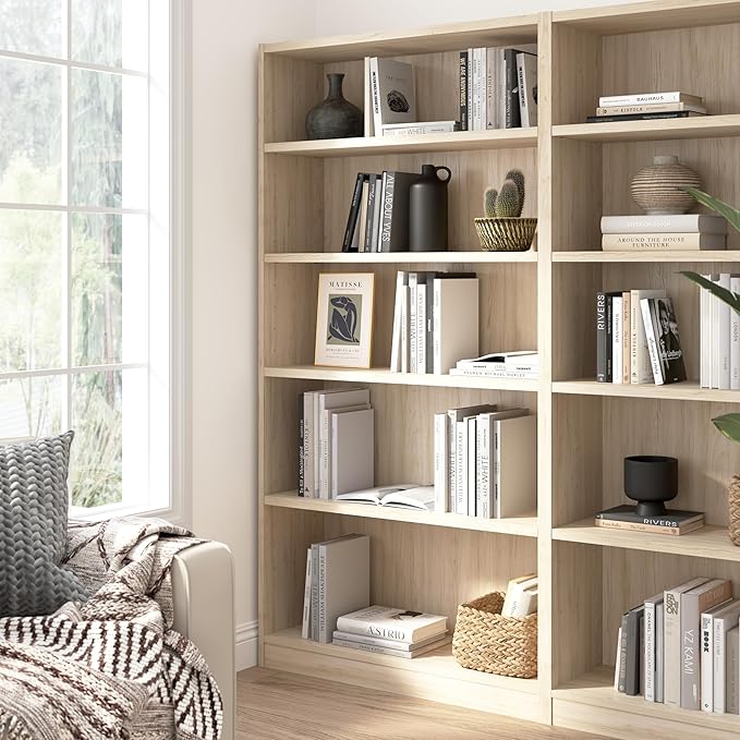 Bush Furniture Universal Tall 5 Shelf Bookcase in Natural Elm, Vertical Storage and Display Bookshelf for Home Office or Living Room Organization