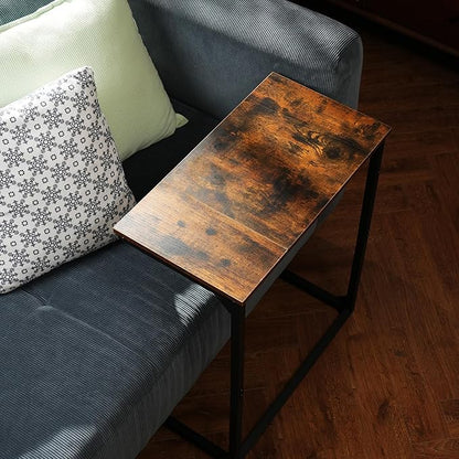 C Shape End Table, Large Surface Couch Table, C Table Sofa Side End Table, Side Table for Couch Slide Under, for Living Room, Bedroom, Home Office, Rustic Design, 21.7" D x 11.8"W x 26.4"H