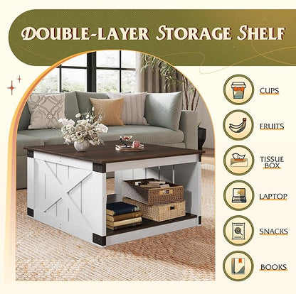 WLIVE Coffee Table, Farmhouse Coffee Table with Open Storage, 31.5" Wood Square Living Room Tables, Rustic Dining Cocktail Center Table for Living Room, Espresso