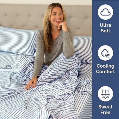 Twin XL Size 3 Piece Sheet Set - Comfy Breathable & Cooling Bed Sheets Set - Hotel Luxury Bedding for Women, Men, Kids, Teens, Boys & Girls - Deep Pockets and Wrinkle Free - Oeko-Tex - Blue Stripes 2