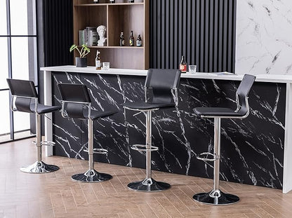 Sidanli Swivel Barstools Set of 2, Adjustable Barstools Set of 2，Faux Leather Bar Chairs for Kitchen Island, Hydraulic Counter Height Bar Stools with Backrest, Black