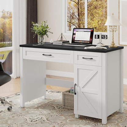 Farmhouse 47" Executive Desk, Computer Desk with Drawers and Storage Cabinet, Workstation Computer Desk for Home Office and Study.(Black)