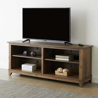 ROCKPOINT 58inch TV Stand Media Console for TV’s up to 65 Inches, Home Living Room Storage Console, Entertainment Center with 4 Open Storage Shelves, Modern TV Console Table (Rustic Oak)