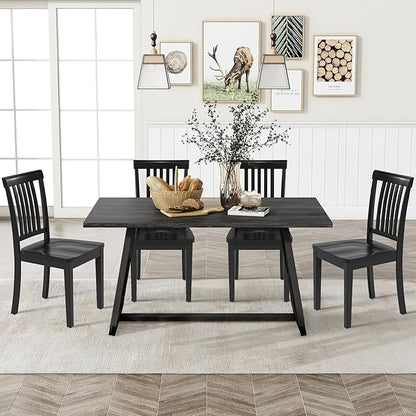 COLAMY Wooden Dining Room Chairs Set of 2, Spindle High Back Windsor Kitchen Side Chair, Farmhouse Dining Chairs for Kitchen, Dining Room, Black