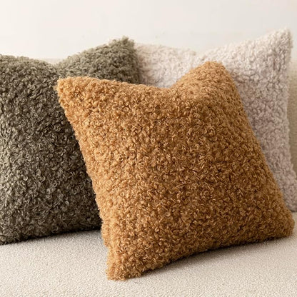 Foindtower 2 Pieces 20x20 Inch Sage Green, Faux Fur Throw Pillow Cover Accent Sherpa Pillow Fuzzy Soft Pillowcases Sheepskin Decorative Fleece Cushion Case for Bed Couch Living Room