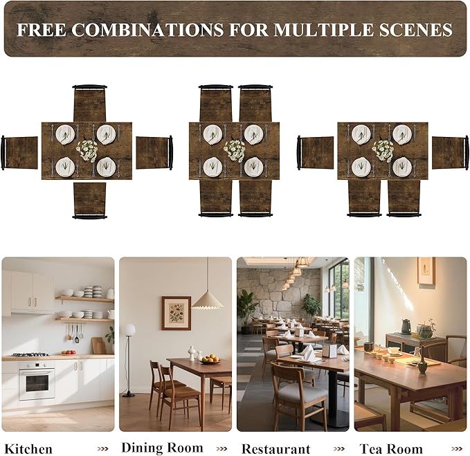 5 Piece Dining Table Set with 1.6" Thick Desktop, Modern Metal&Wood Kitchen Dinner Table with 4 Chairs, Dining Room Table Sets for Small Spaces, Brown