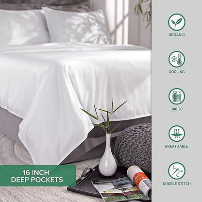 Full Sheets by Pure Bamboo, Genuine 100% Organic Viscose Derived from Bamboo Bed Sheet Set, Luxuriously Soft & Cooling, Double Stitching, Lifetime Quality Promise (Full, Jacquard Silver)