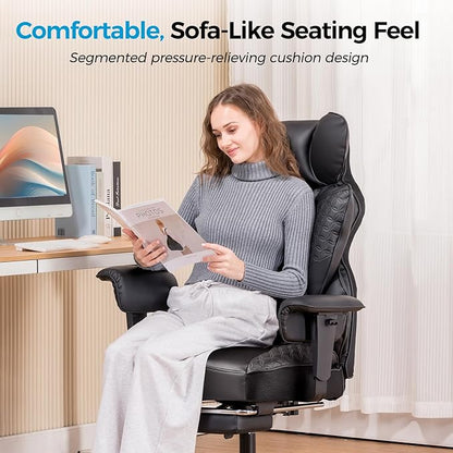 COMHOMA Big and Tall Office Chair 400LBS Wide Ergonomic Gaming Chair with Deluxe Embossing Leather with Foot Rest 150°Reclining Adjustable Armrests Pocket Spring Back Support and Without Pillow