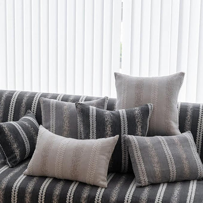 Pack of 1 Decorative Throw Pillow Covers 12x20 Inch, Pillow Cases for Living Room Couch Bedroom Farmhouse Home Decor, Soft Stripe Chenille Cushion Covers for Sofa Grey,12''x20''