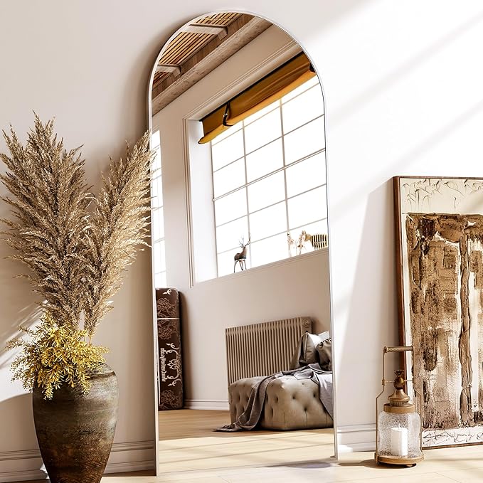 24x68 Arched Full Length Mirror Floor Mirrors with Aluminum Alloy Frame Free-Standing Wall Mounted Floor Mirrors or Large Dressing Mirror, Silver Mirror Full Length